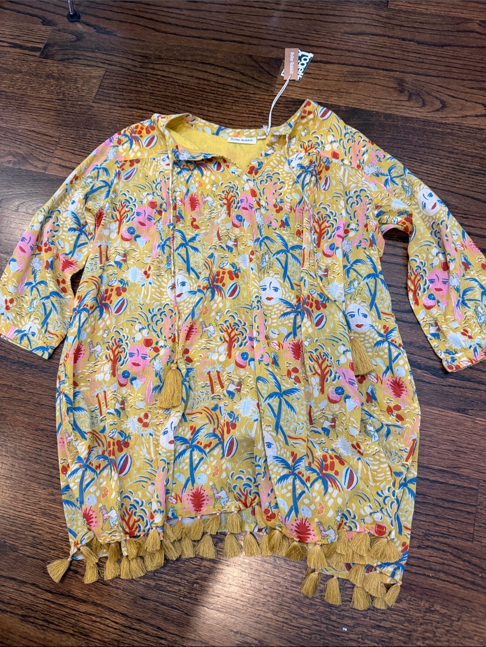 Roller Rabbit Yellow Printed Tassel-Hem Swim Coverup